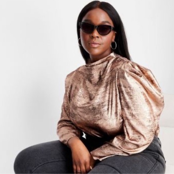 Future Collective Kahlana Barfield Brown‎ copper puff sleeve top - Picture 3 of 5